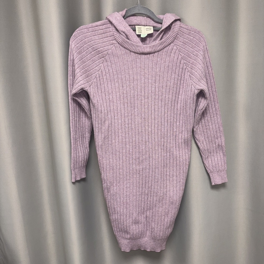 Anthropologie Saturday Sunday Hera Hooded Sweater Dress Ribbed Lavender, Size M